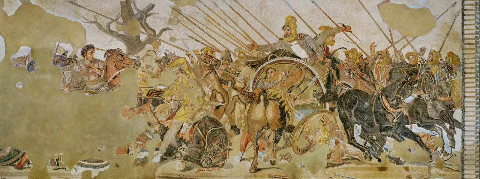 The Alexander Mosaic from Pompeii showing Alexander the Great charging on horseback at the Battle of Issus
