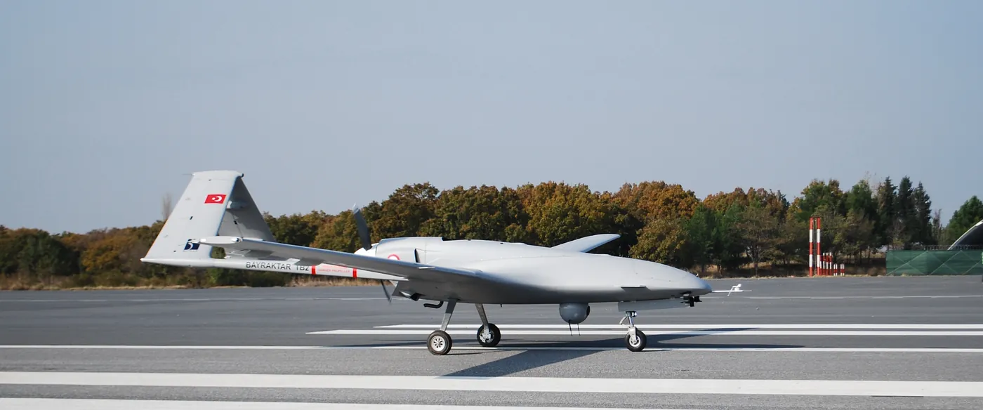 A Bayraktar TB2 drone on a runway