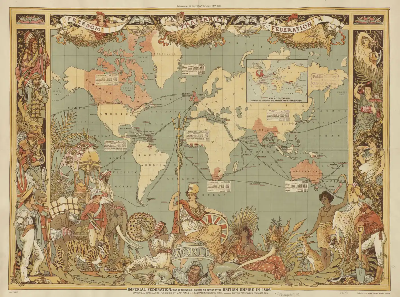 The "Imperial Federation" map of 1886 showing the extent of the British Empire in pink across every continent