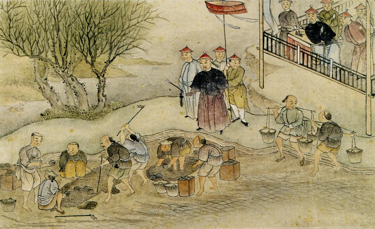 Lin Zexu overseeing the destruction of opium at Humen in 1839
