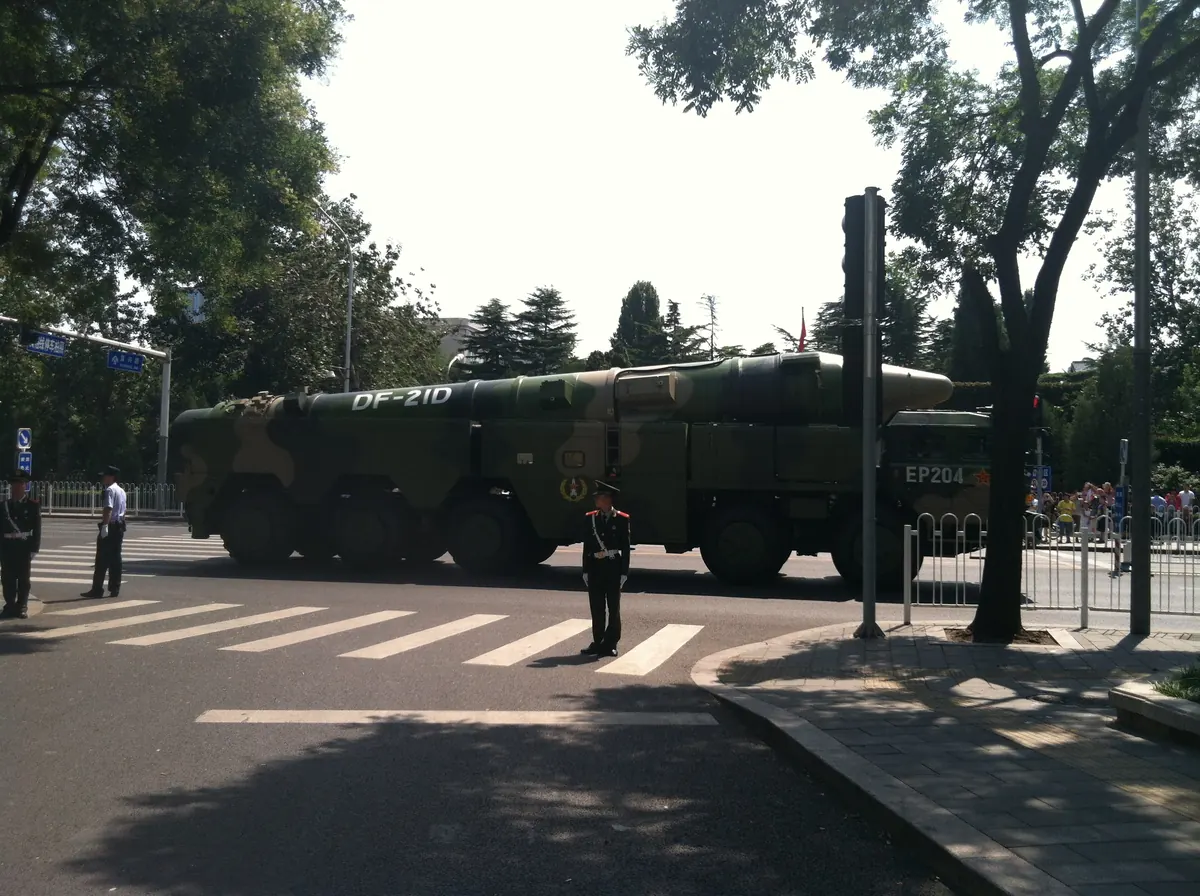A DF-21D missile on a transport vehicle during a military parade in Beijing