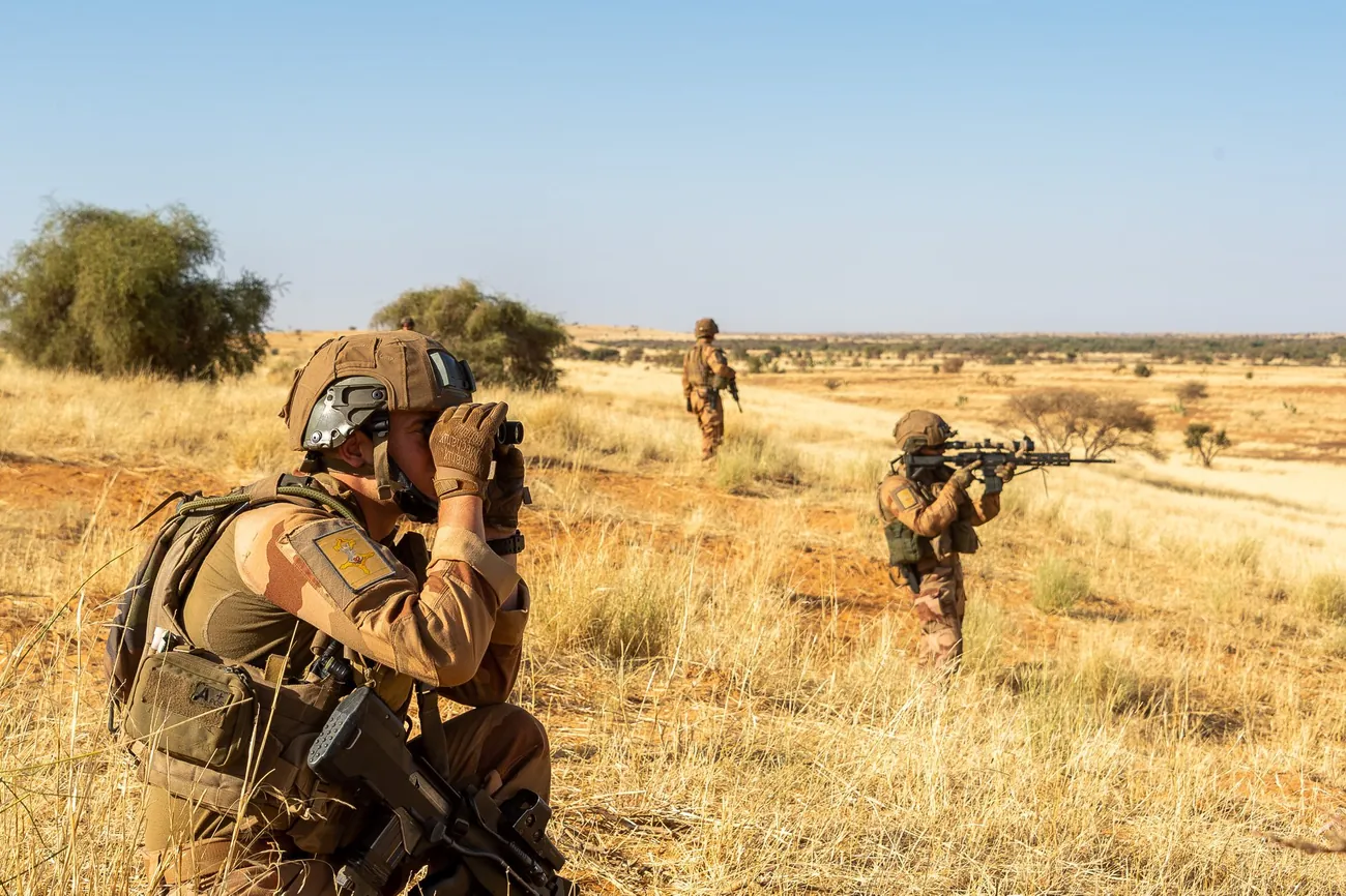 French soldiers on patrol in the Sahel scrubland