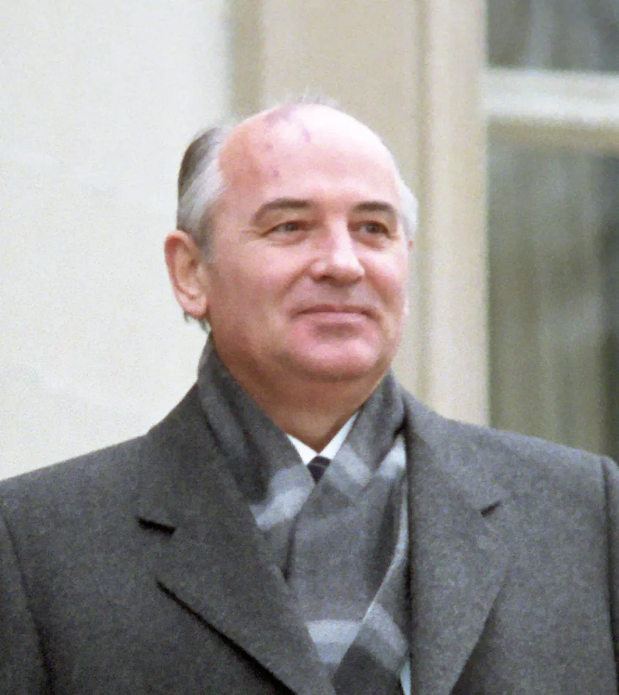Portrait of Mikhail Gorbachev in a grey overcoat, 1985