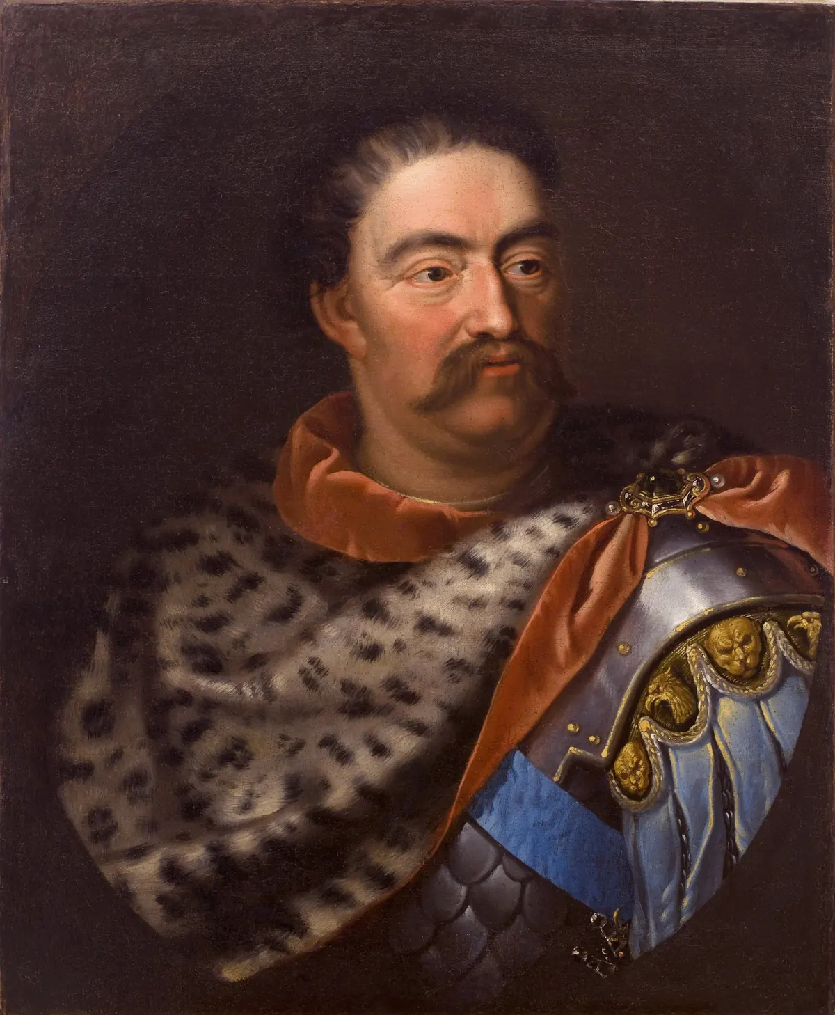 Portrait of Jan III Sobieski wearing a leopard skin and armor