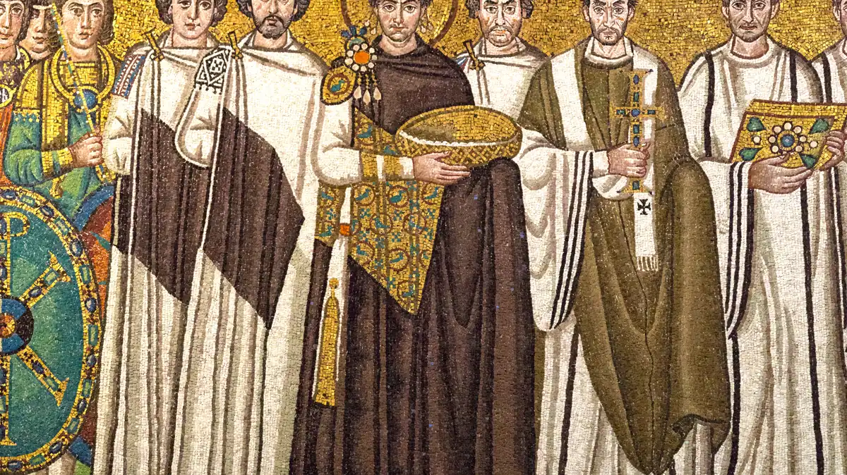 The Justinian mosaic panel in the Basilica of San Vitale, Ravenna
