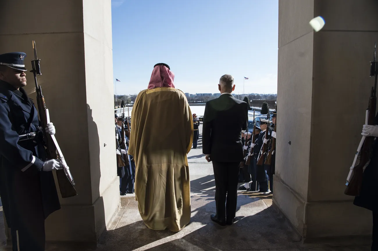 Mohammed bin Salman in conversation at the Pentagon