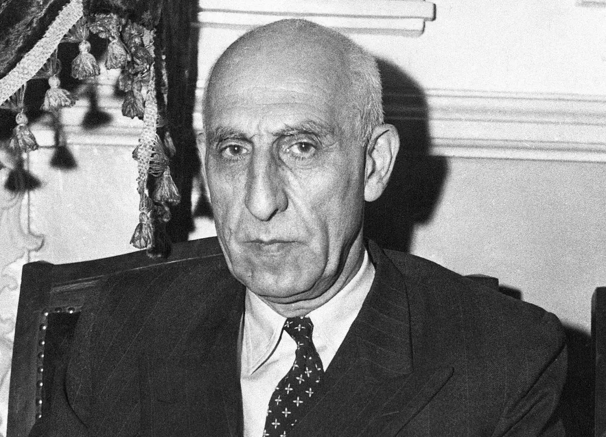 Portrait of Mohammad Mosaddegh in a pinstripe suit