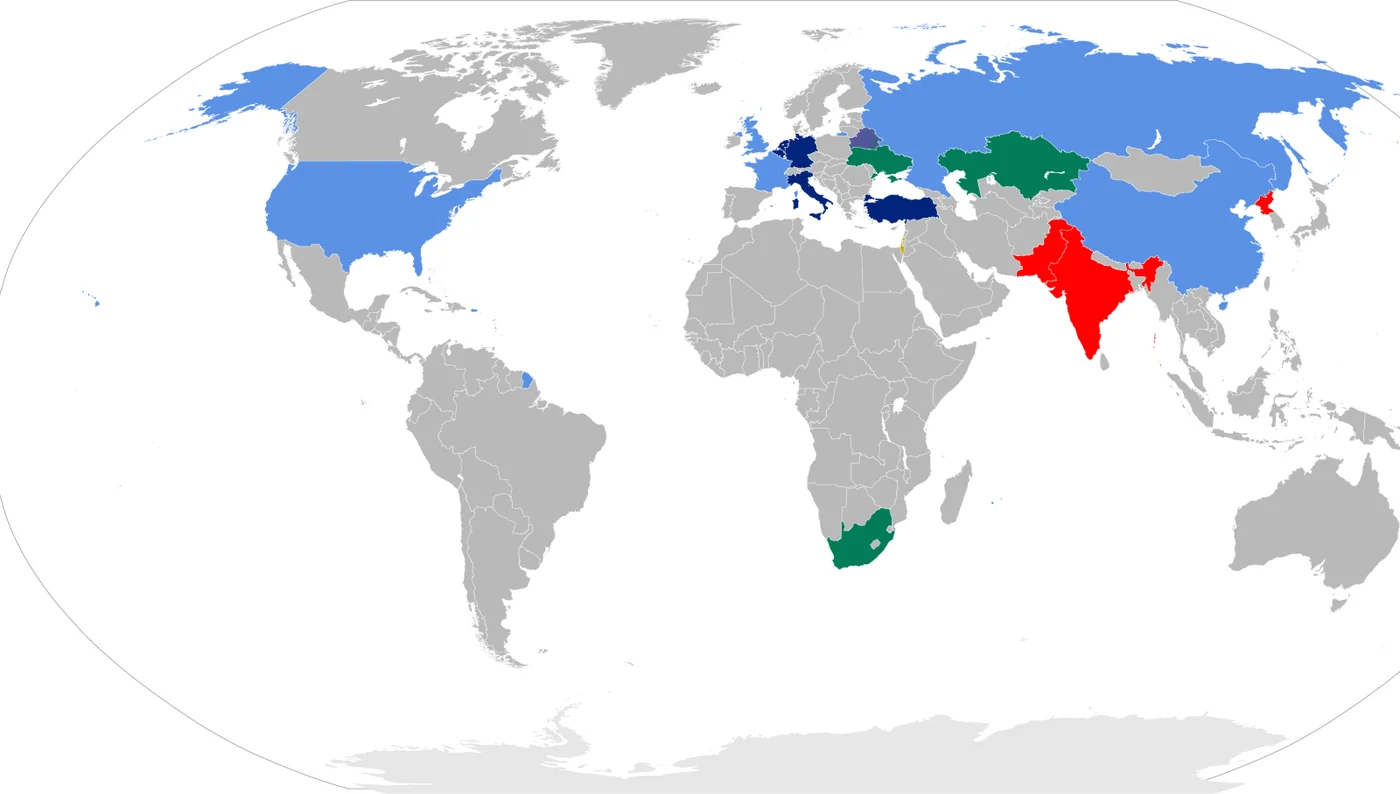 World map showing the nine nuclear-armed states