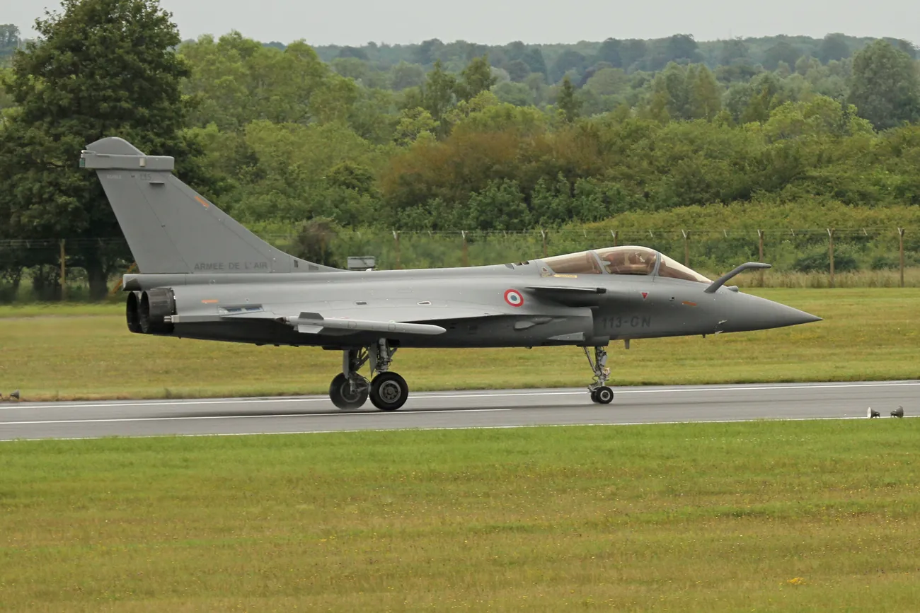 A French Air Force Dassault Rafale fighter jet in flight