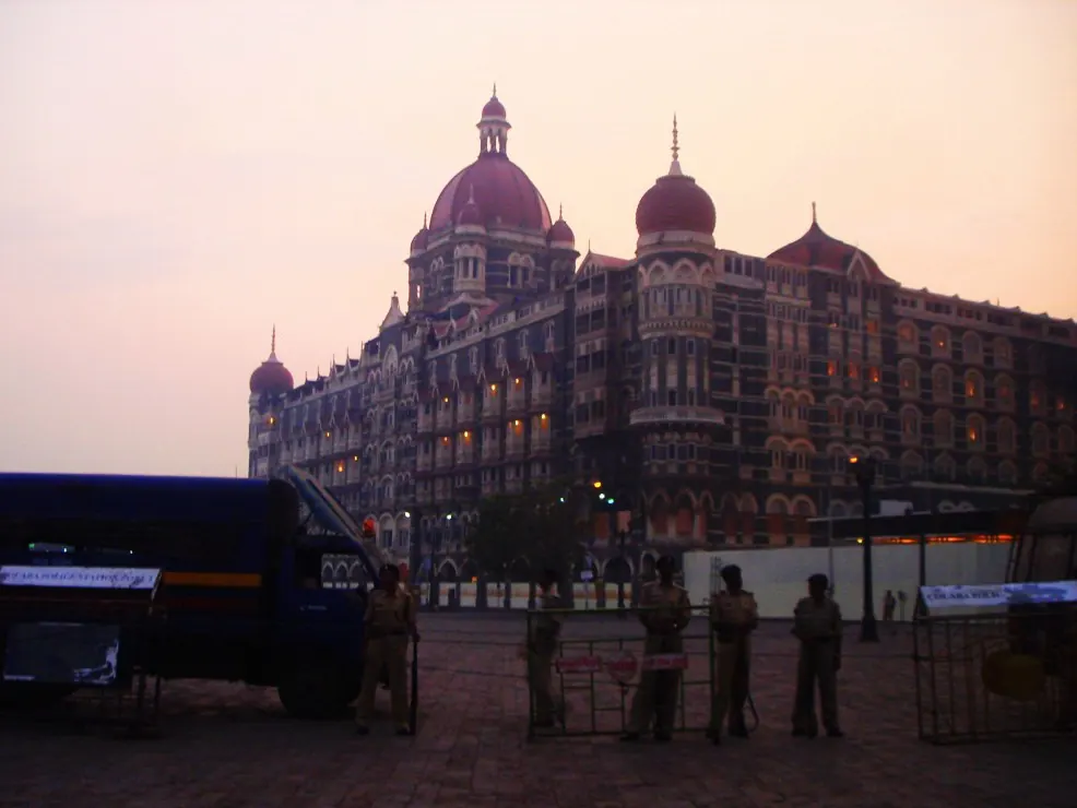 The Taj Mahal Palace Hotel in Mumbai showing fire and smoke damage from the November 2008 terrorist attacks
