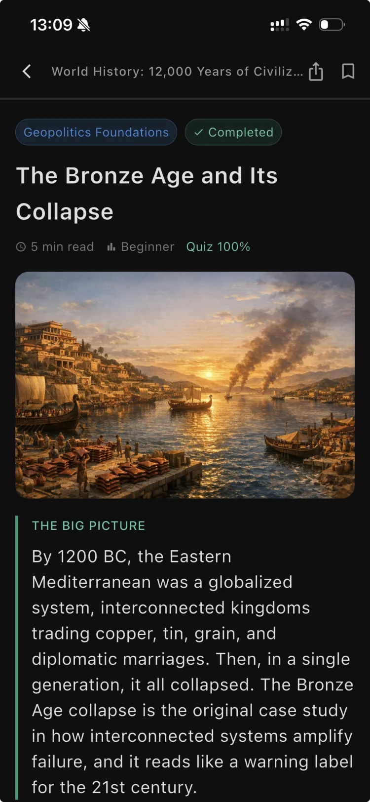 A lesson from the World History: 12,000 Years of Civilization course in the Orbis app