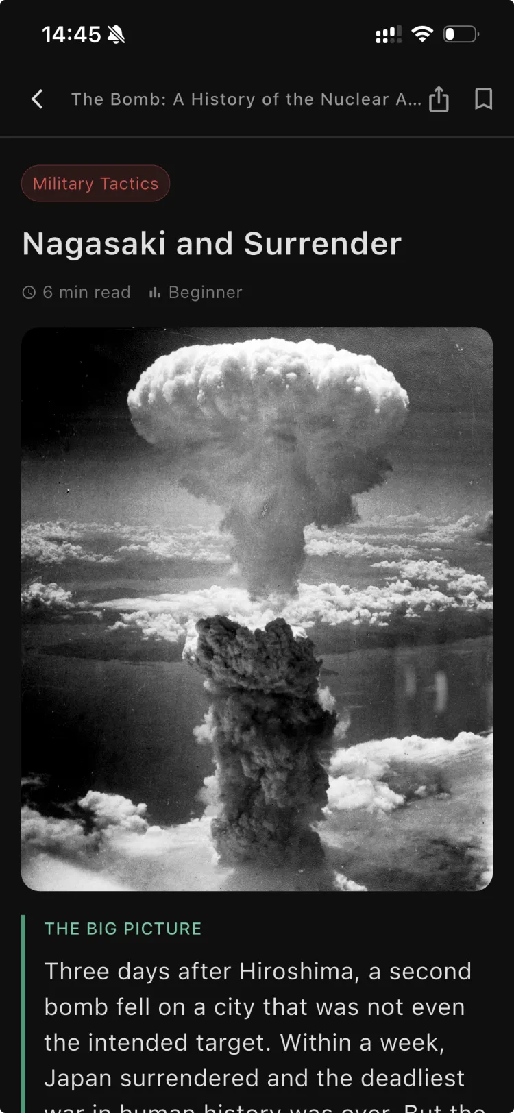 A lesson from the The Bomb: A History of the Nuclear Age course in the Orbis app